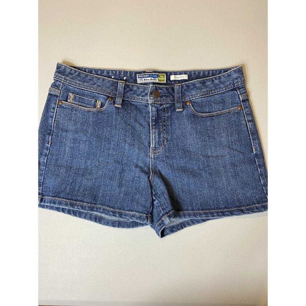 blue denim jean shorts stretchy five pocket style low waist  women's size 10